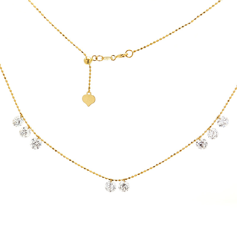 8 Pierced Man Made Diamonds Alternating Adjustable Necklace With Beads Chain