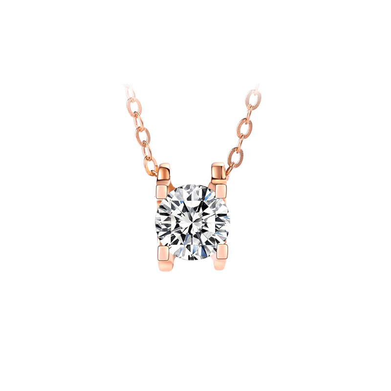 Classic Solitaire Bull Head Set Round Cut Diamond Necklace in Rose Gold