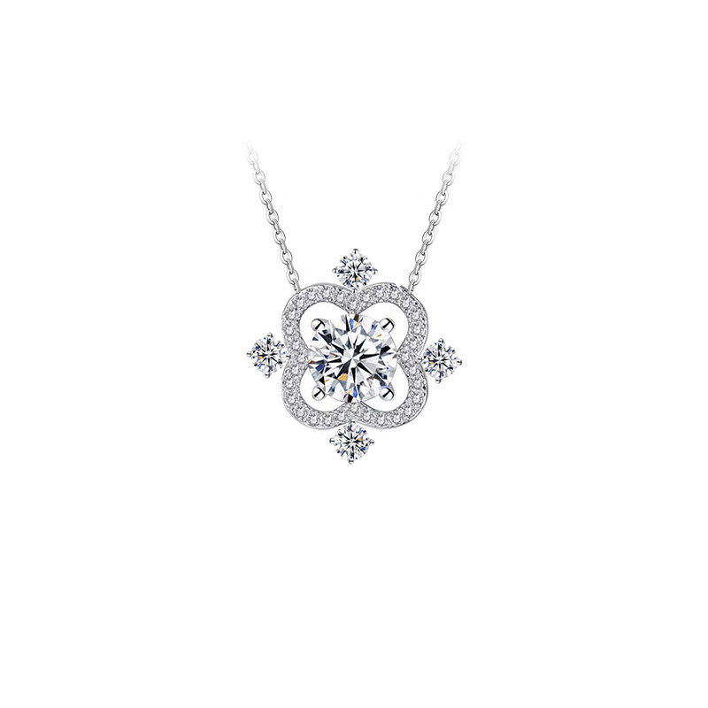 Snowflake & Four-Leaf Clover Inspired Round Cut & Frame pave Diamond Necklace