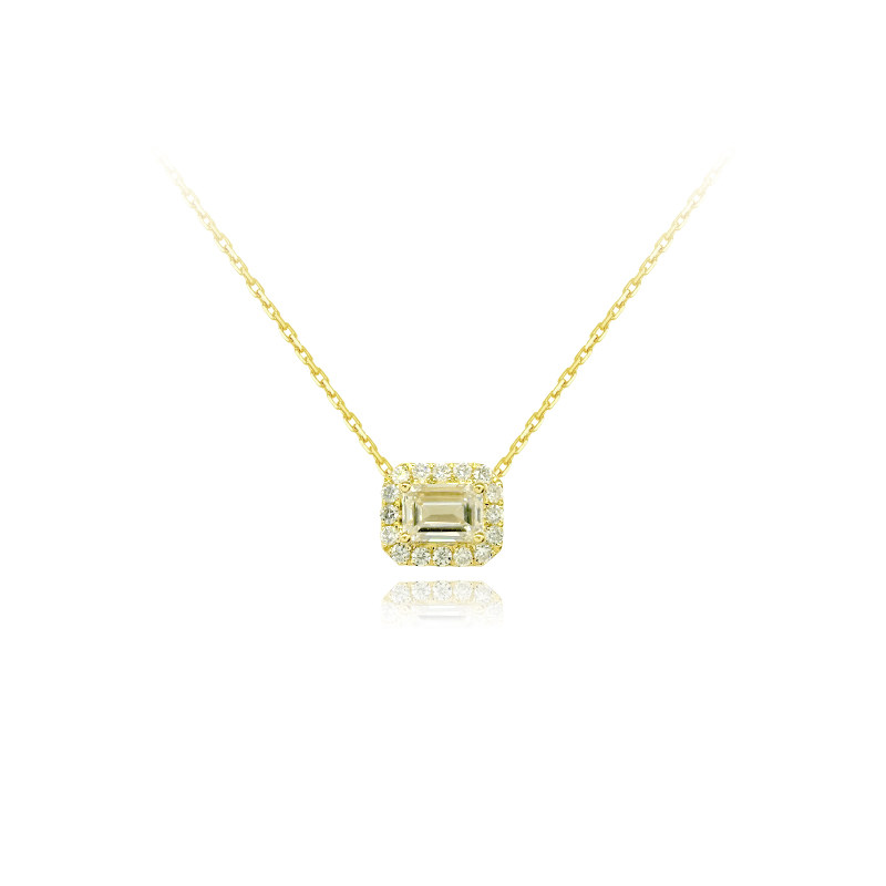 Emerald Cut Solitaire Halo Horizontally Set Lab Created Diamond Necklace