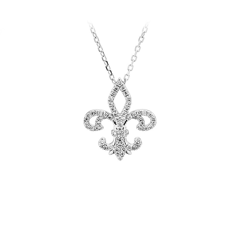Art Deco Fleur-de-lis Frame Full Pave Lab Diamond Pendant Necklace