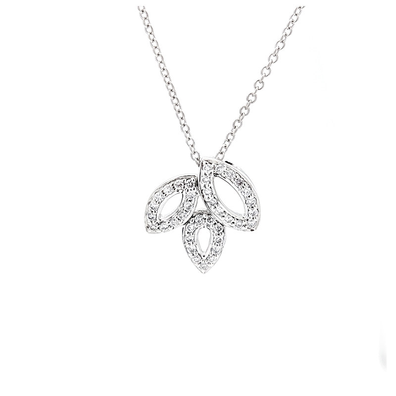 3 Leaf Frame Motif Pave Ethical Lab Cultured Diamond Pendant Necklace