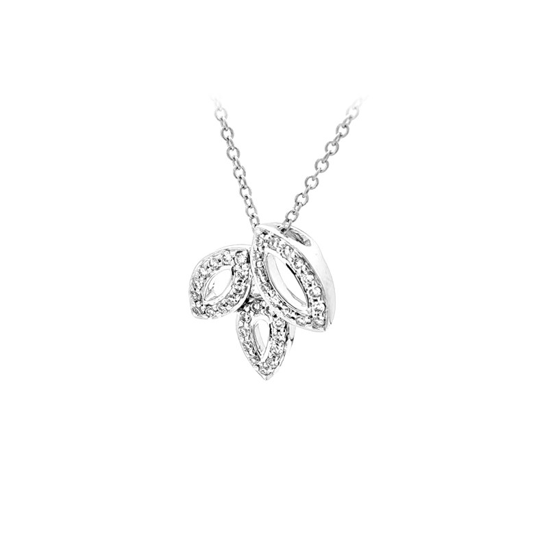 3 Leaf Frame Motif Pave Ethical Lab Cultured Diamond Pendant Necklace side view