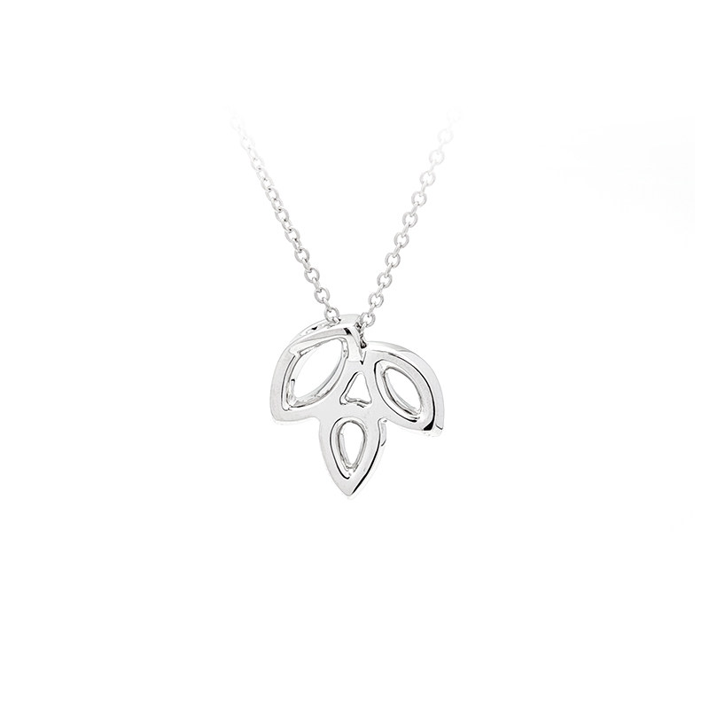 3 Leaf Frame Motif Pave Ethical Lab Cultured Diamond Pendant Necklace back view