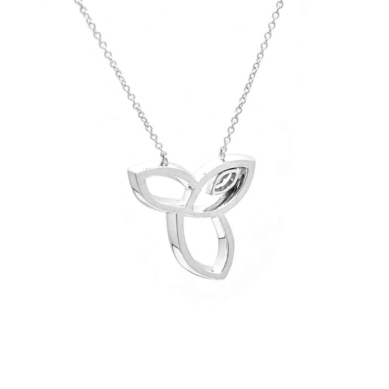Art Deco Intertwined 3-Leaf Frame Pave Lab Cultured Diamond Pendant Necklace back view