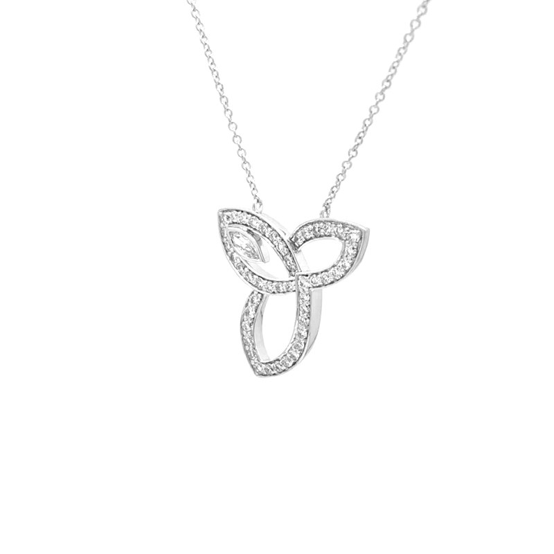 Art Deco Intertwined 3-Leaf Frame Pave Lab Cultured Diamond Pendant Necklace side view