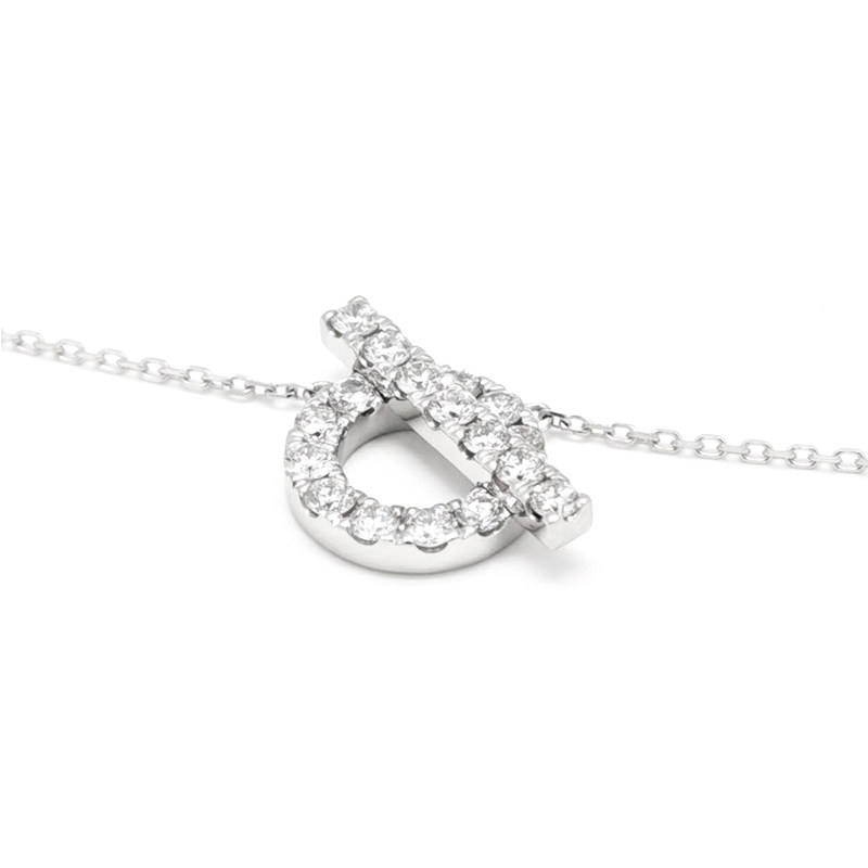 Art Deco Overlapping Bar & Circle Frame Pave Lab Created Diamond Pendant Necklace lay on table