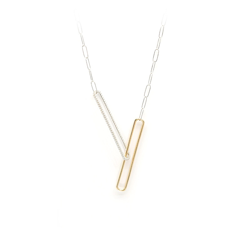 Two-Tone Interlocking Paperclip Pendant Lab Diamond Necklace