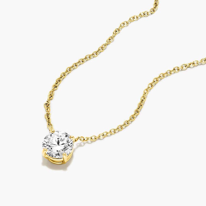 Classic Minimalist 4 Prong Solitaire Round Cut Lab Grown Diamond Necklace in yellow gold