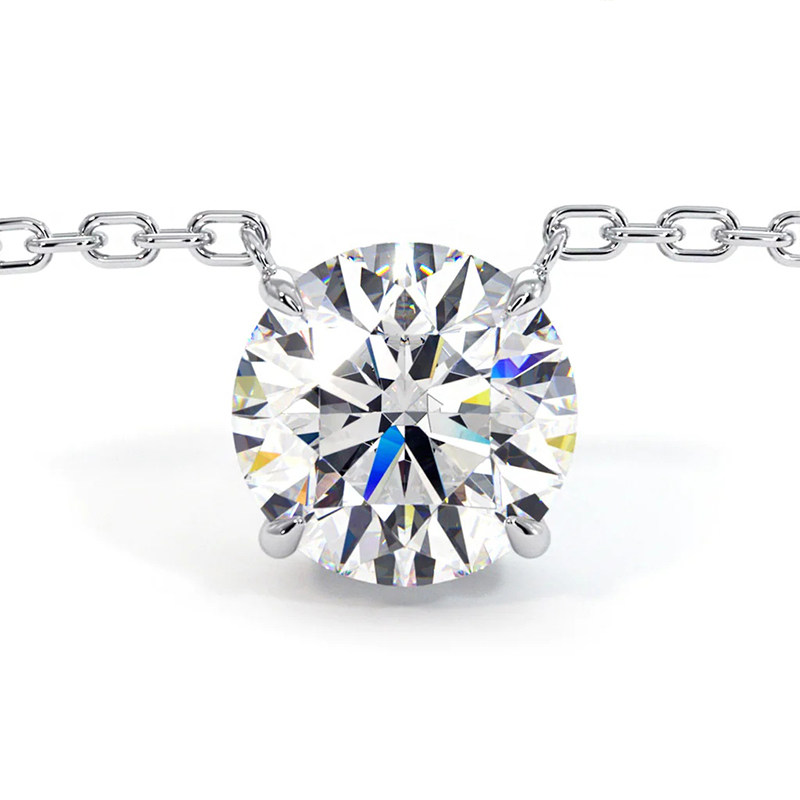 Classic Minimalist 4 Prong Solitaire Round Cut Lab Grown Diamond Necklace in white gold