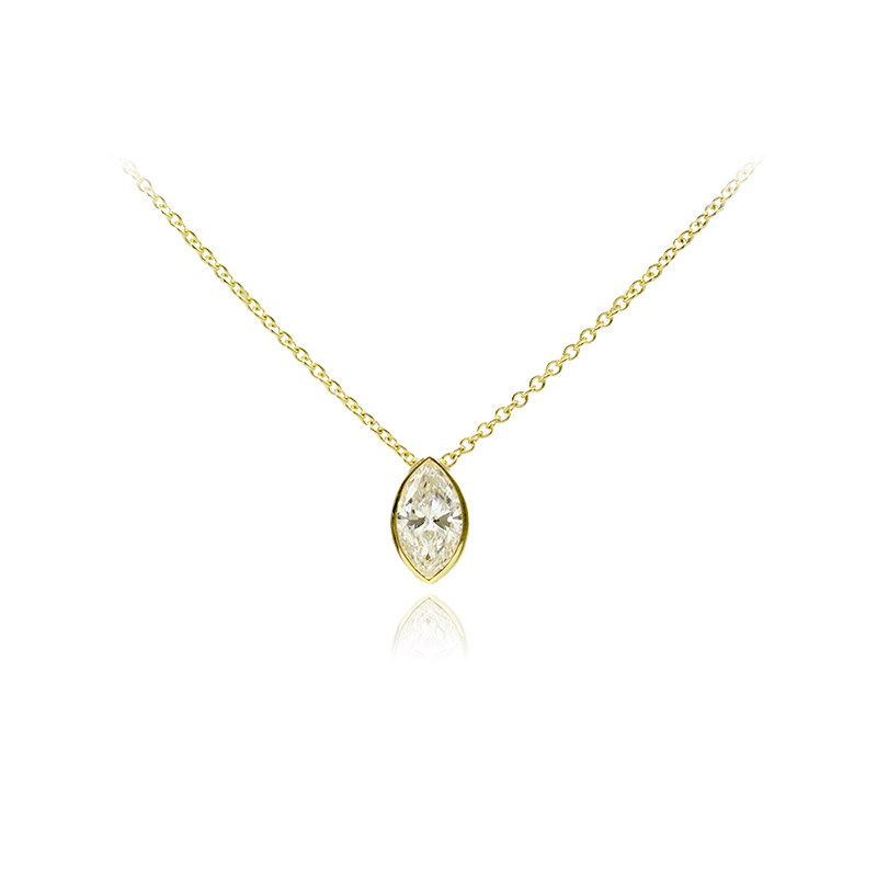 Minimalist Marquise Cut Bezel Lab Diamond Necklace in Yellow Gold