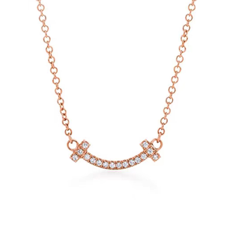 Classic Smile Pave Bar Man Made Diamond Rose Gold Necklace in blank background