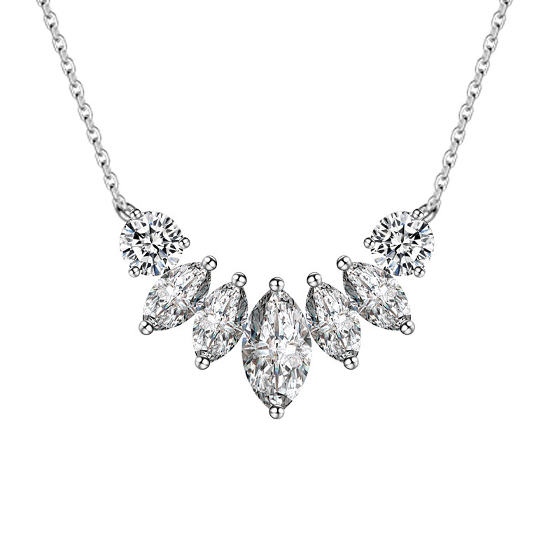 7 Round & Marquise Shaped Stone Symmetrical Graduated Diamond Necklace