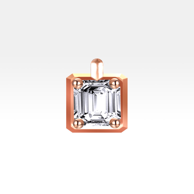 4 Prong Square Emerald Cut Solitaire Lab Created Diamond Rose Gold Pendant