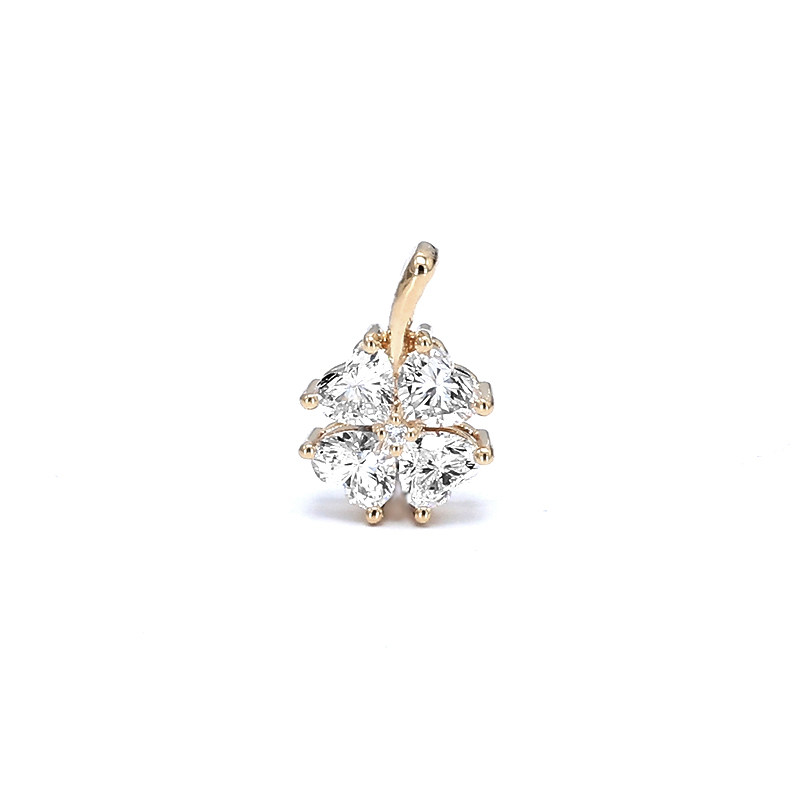 4 Heart Cut Stone Four-Leaf Clover Motif Man Made Diamond Pendant