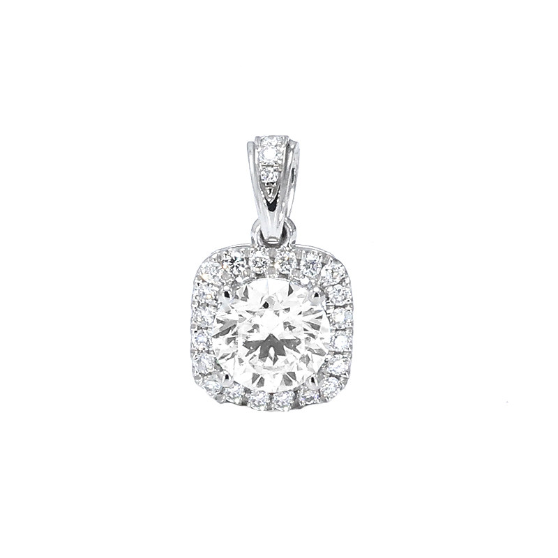 Four Prong Round Cut Cushion Halo Synthetic Diamond Pendant