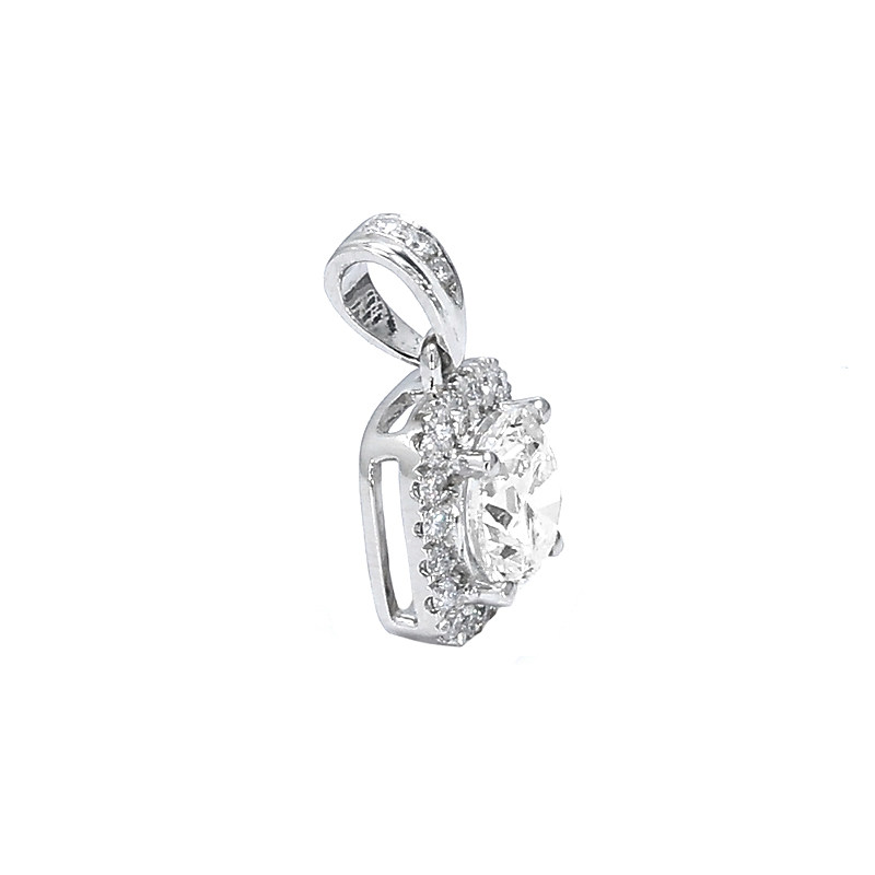 Four Prong Round Cut Cushion Halo Synthetic Diamond Pendant side view