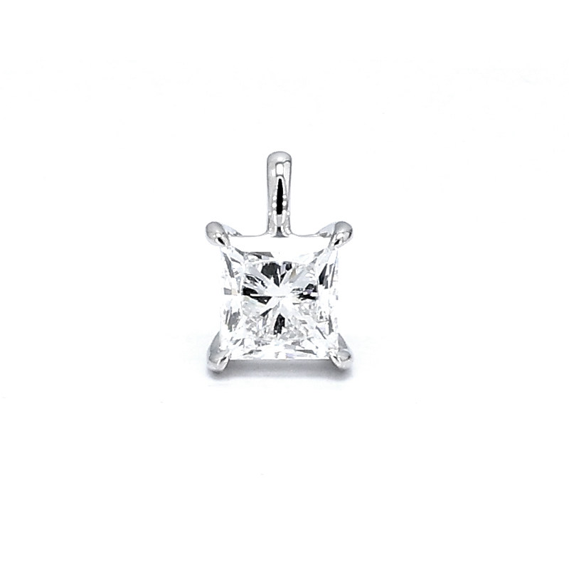 Class Minimalist 4 Prong Princess Cut Solitaire Lab Diamond Pendant