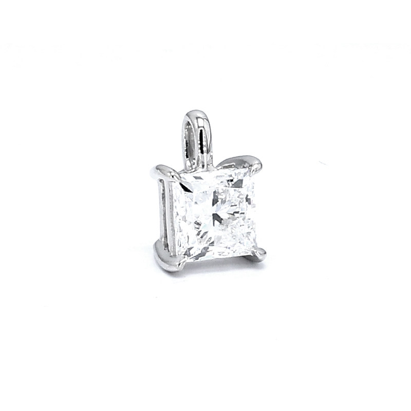 Class Minimalist 4 Prong Princess Cut Solitaire Lab Diamond Pendant close-up