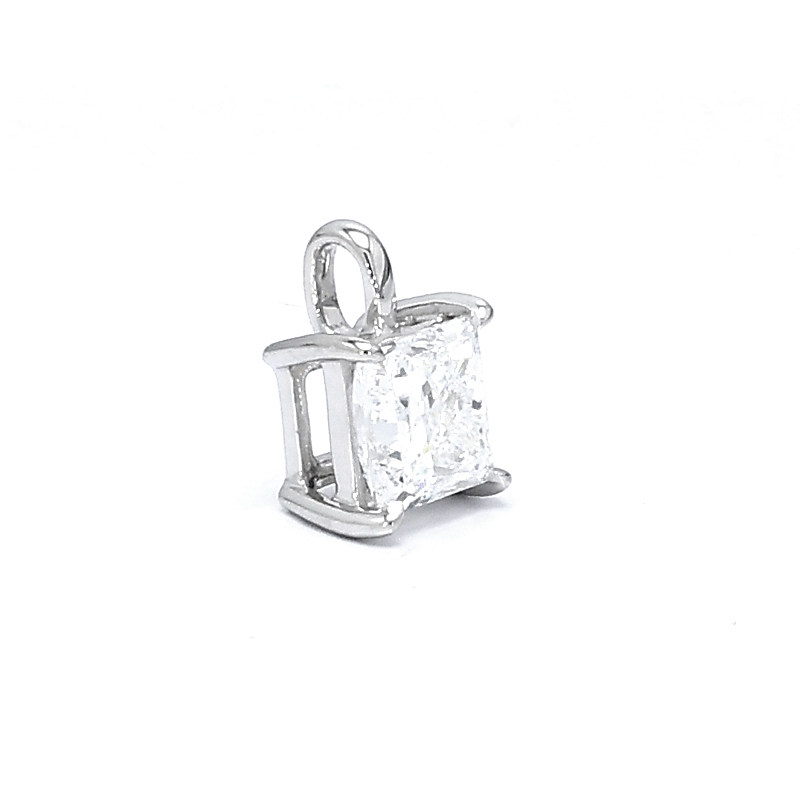 Class Minimalist 4 Prong Princess Cut Solitaire Lab Diamond Pendant left-side