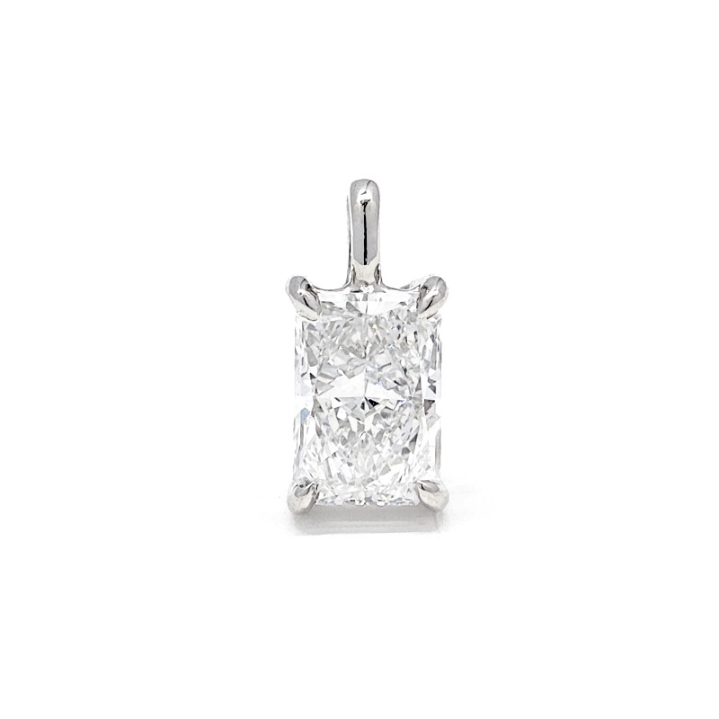 Brilliant Radiant Cut 4 Prong Solitaire Ethical Lab Created Diamond White Gold Pendant