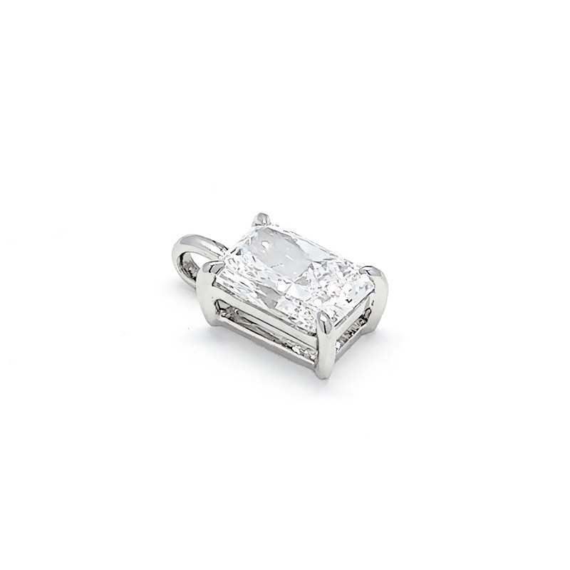 Brilliant Radiant Cut 4 Prong Solitaire Ethical Lab Created Diamond White Gold Pendant left side