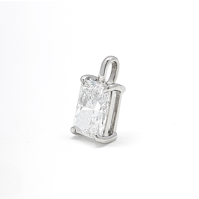 Brilliant Radiant Cut 4 Prong Solitaire Ethical Lab Created Diamond White Gold Pendant rightside