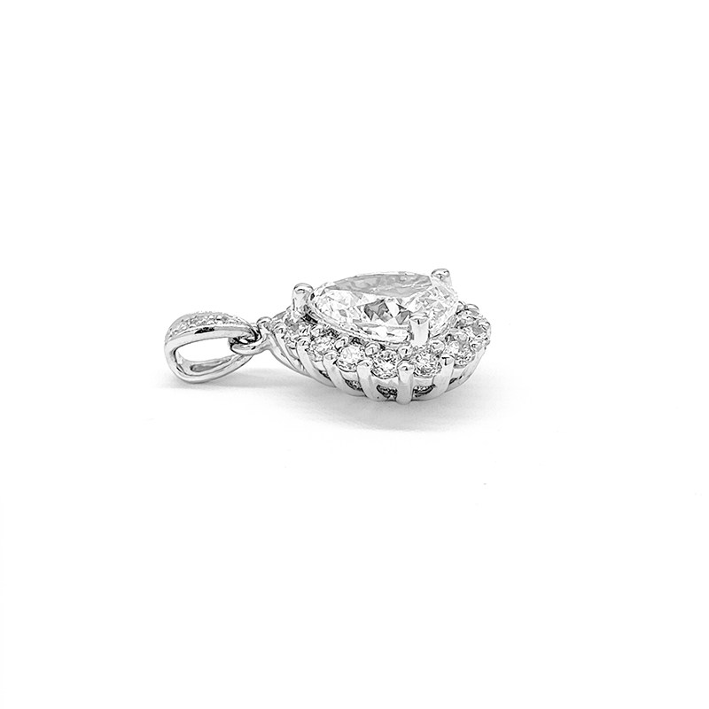 Sparkling Polished Platinum Pear Cut Halo Pendant
