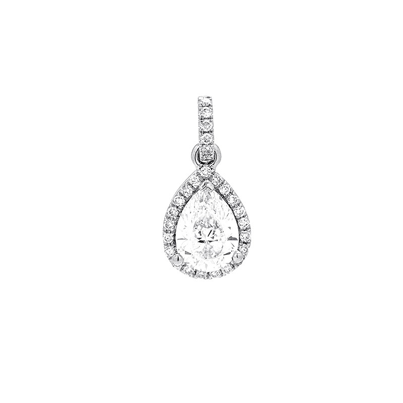 Pear Cutting &amp; Halo Cultured Diamond Pendant