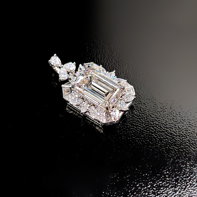 Art Deco Emerald Cut Lab Grown Diamond Pendant