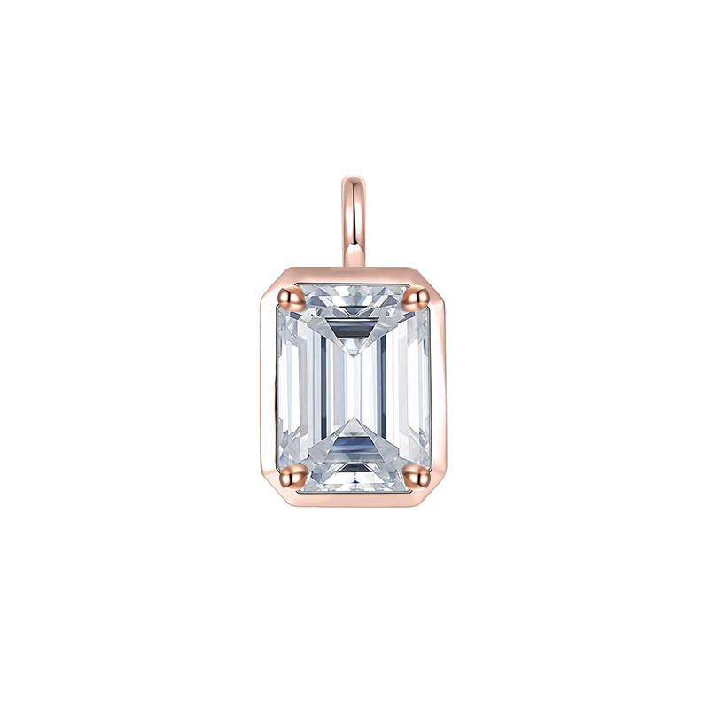 Oversized Border Mount 4 Prong Emerald Cut Diamond Pendant in Rose Gold