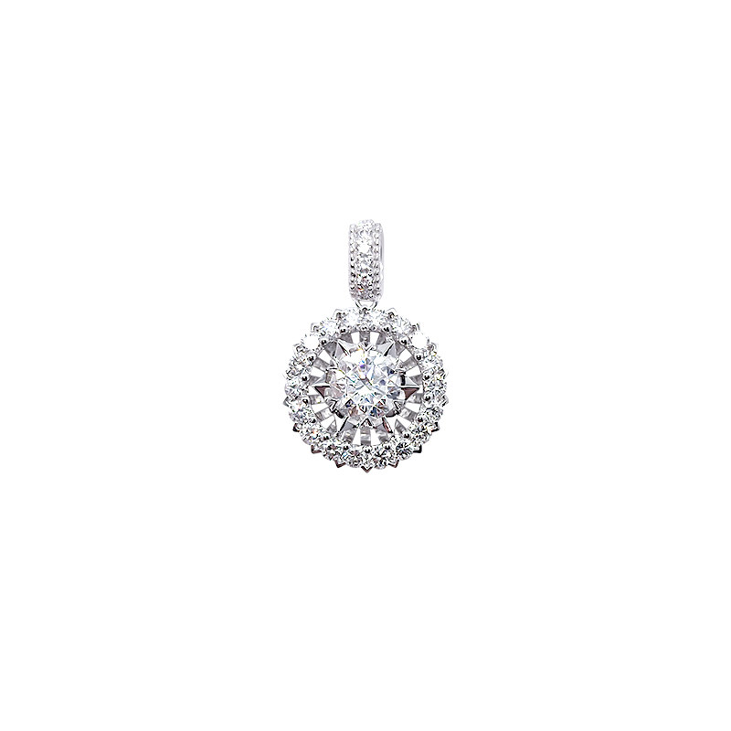 Sol Starburst Halo Engraved Man Made Diamond Pendant