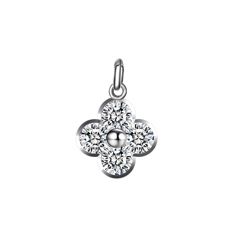 white gold Classic 4 Stone Bezel Four-Leaf Clover Motif Man Made Diamond Pendant