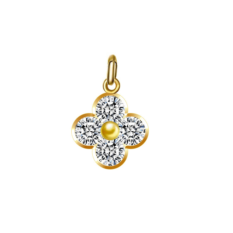 yellow gold Classic 4 Stone Bezel Four-Leaf Clover Motif Man Made Diamond Pendant