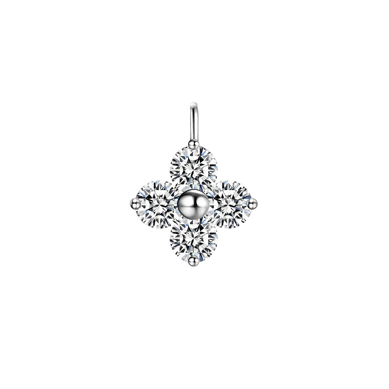 white gold Center Shared Prong Minimalist 4 Stone Four-Leaf Clover Lab Diamond Pendant