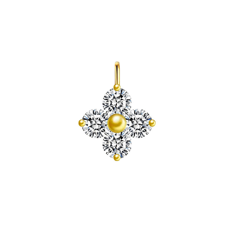 yellow gold Center Shared Prong Minimalist 4 Stone Four-Leaf Clover Lab Diamond Pendant