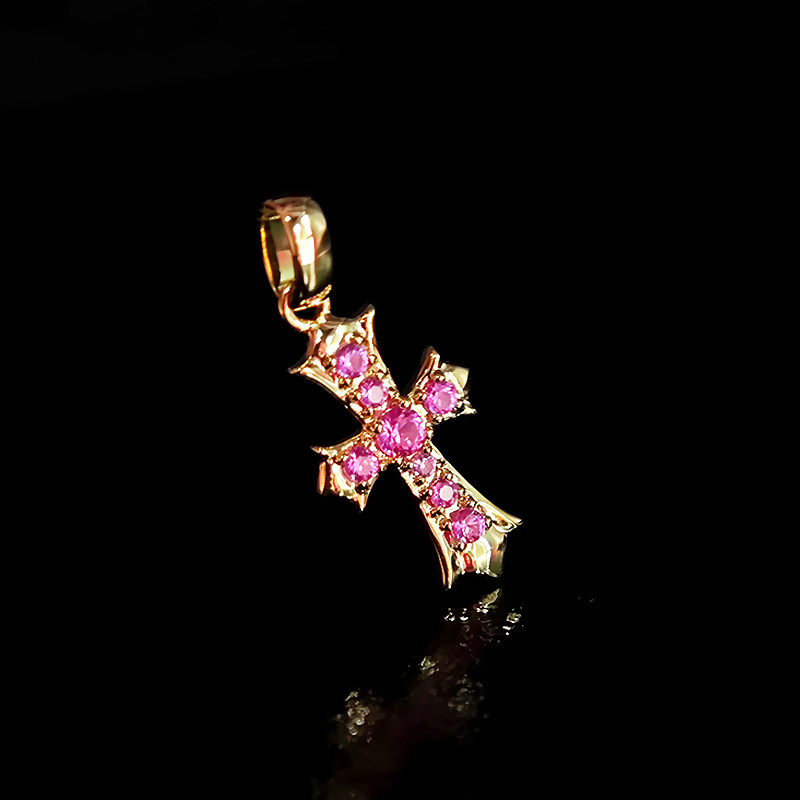 Art Deco Cross Motif Pave Pink Lab Grown Diamond Pendant
