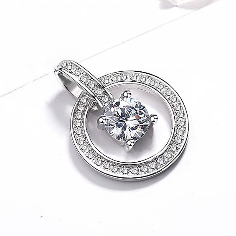 Round Cut Main Stone &amp; Movable Floating Channel Pave Ring Lab Diamond Pendant close-up
