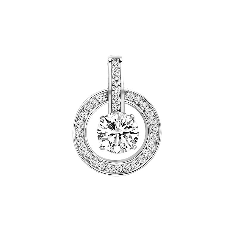 Round Cut Main Stone &amp; Movable Floating Channel Pave Ring Lab Diamond Pendant front view