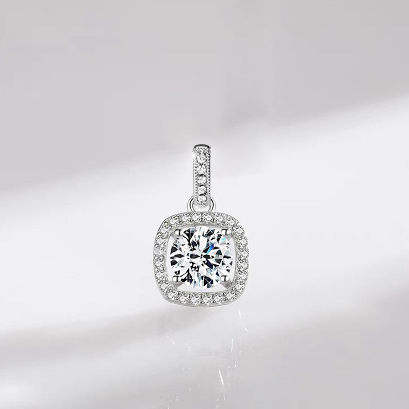 Round Cut Solitaire Cushion Halo Man Made Diamond Pendant With Half Pave Bail