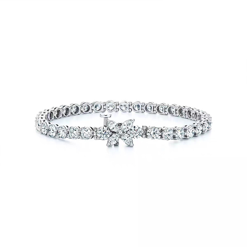 Continuous Shared Prong Open Gallery Lab Diamond Floral Motif Tennis Bracelet