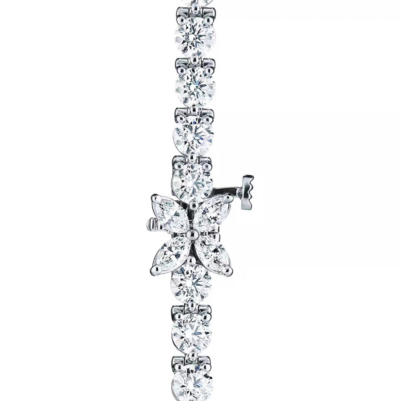 Continuous Shared Prong Open Gallery Lab Diamond Floral Motif Tennis Bracelet front view