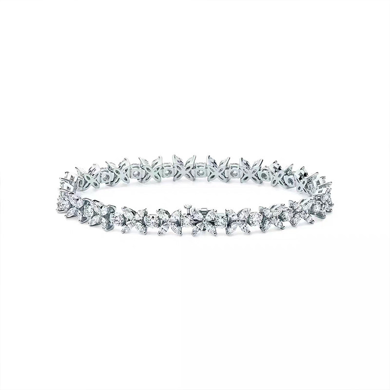 Marquise Cut Floral Motif & Round Accents Alternating Diamond Tennis Bracelet