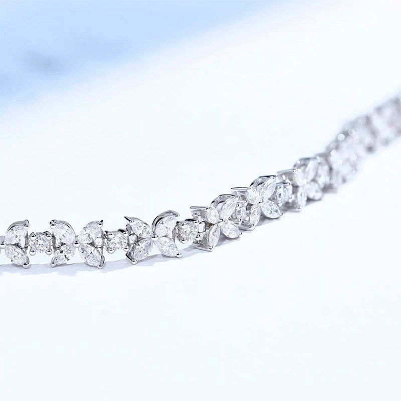 Marquise Cut Floral Motif & Round Accents Alternating Diamond Tennis Bracelet details