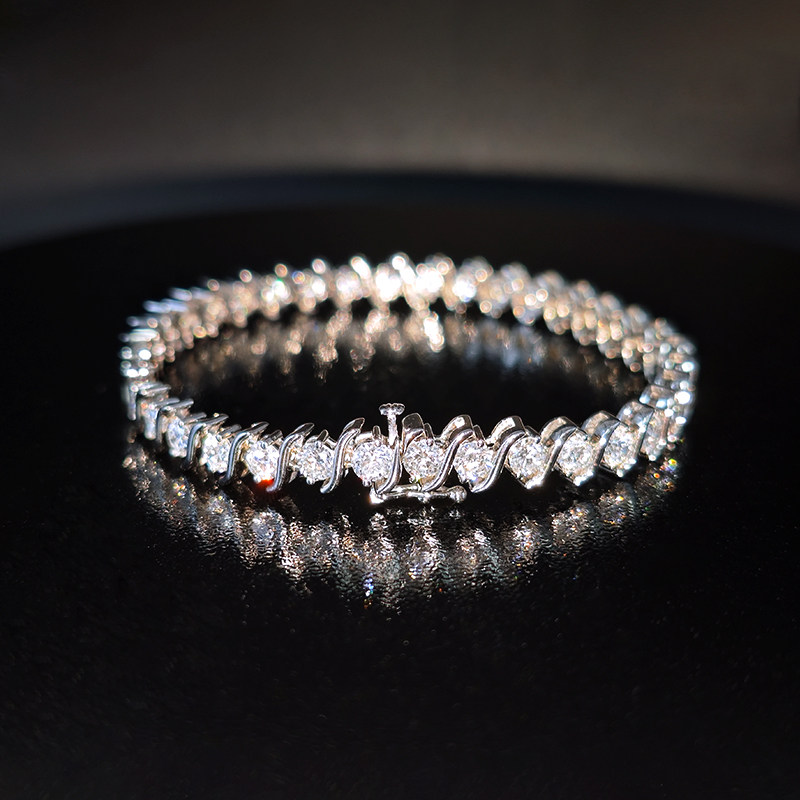 Twisted Wave Prong Open Dual Layer Gallery Round Lab Diamond Tennis Bracelet