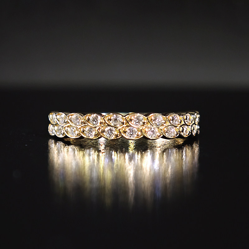 Half Eternity Dual Row Fish Scale Setting Lab Cultured Diamond Ring In Yellow Gold front view