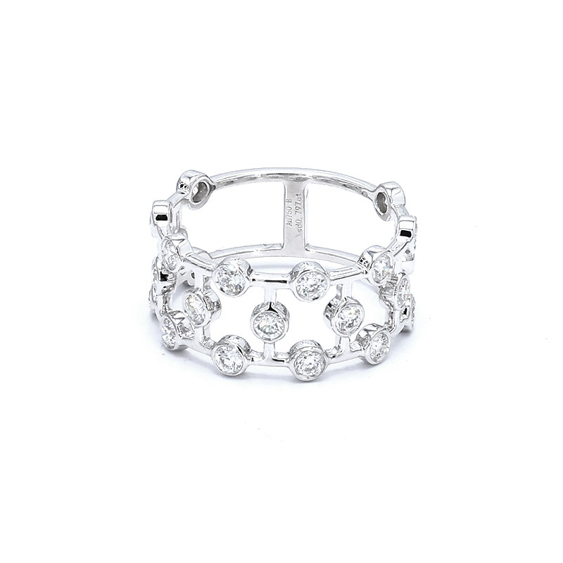 Double Row Open Lattice Bezel White Gold Lab Cultured Diamond Wide Stackable Band