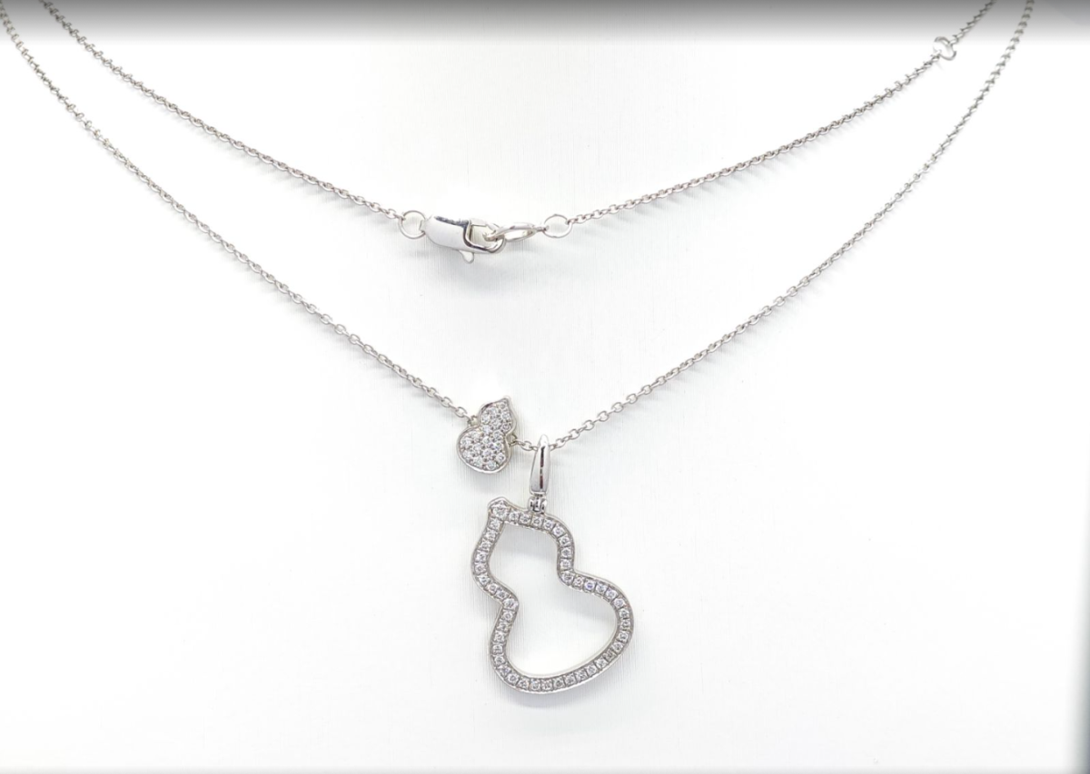Dual Hollow & Solid Gourd Pavé Cultivated Diamond Layered Pendant Necklace