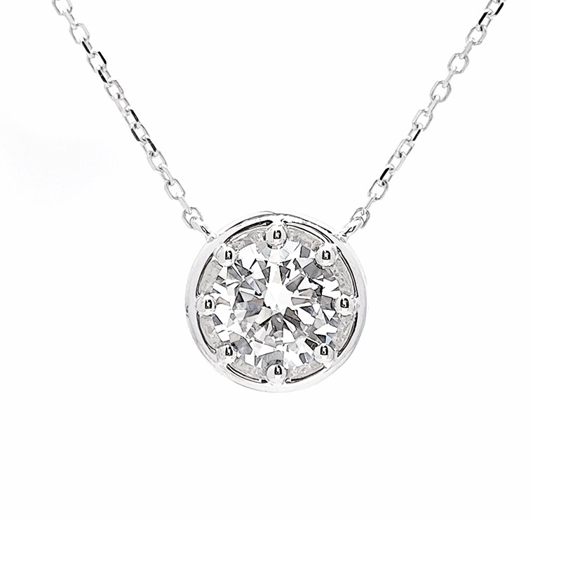 Eight-Prong Bezel Rim Synthetic Diamond Solitaire Station Necklace