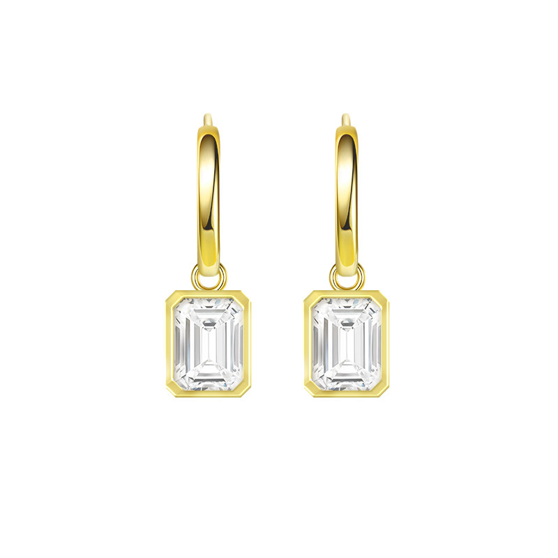 Emerald Cut Bezel Set Synthetic Diamond Minimalist Drop Huggie Earrings
